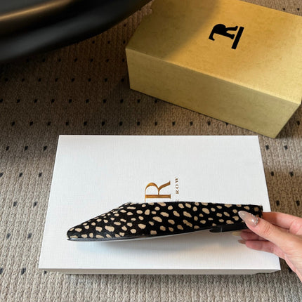 THE ROW 26S SQUARE TOE BACKLESS SLIDES IN BLACK SPOTTED CALF HAIR
