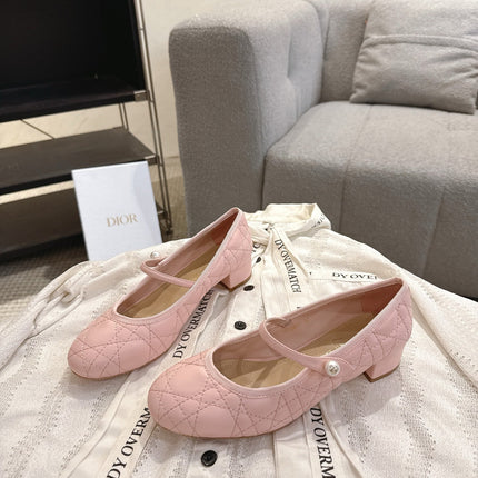 DIOR 26S MARY JANE PUMPS IN LIGHT PINK LAMBSKIN PEARL-ADORNED STRAP