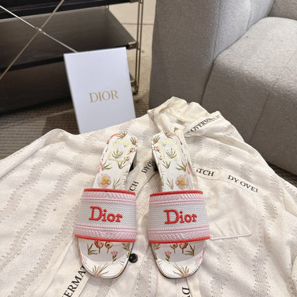 DIOR 26S DWAY FLOWER EDITION HIGH-HEEL SLIDES IN PINK MIX WHITE FABRIC