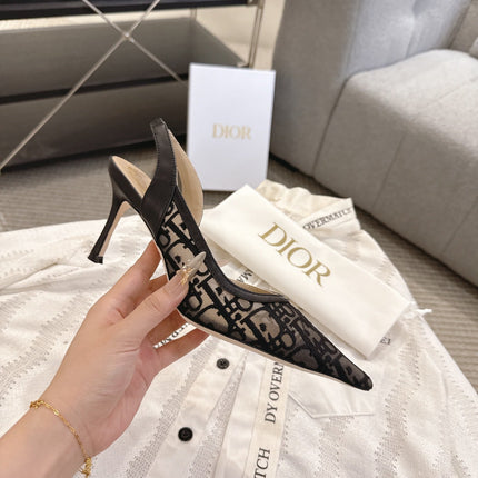 DIOR 26S HIGH-HEEL SLINGBACKS 80 MM IN BLACK OBLIQUE EMBROIDERED MESH