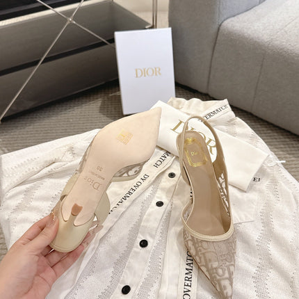 DIOR 26S HIGH-HEEL SLINGBACKS 80 MM IN BEIGE OBLIQUE EMBROIDERED MESH