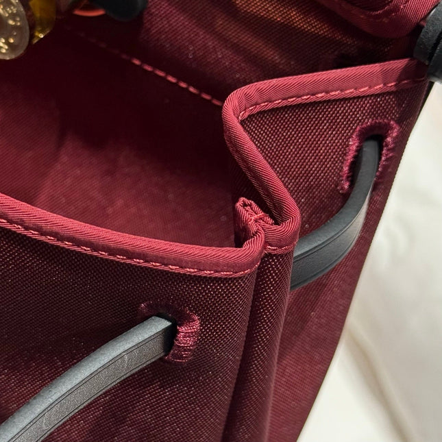 HERMES 25S MINI HERBAG 20 IN RED AND BLACK CANVAS GOLD HARDWARE