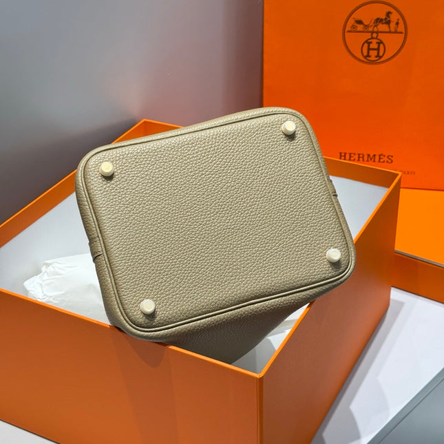 HERMES 25S PICOTIN LOCK 22 IN TAN BROWN CALFSKIN GOLD HARDWARE