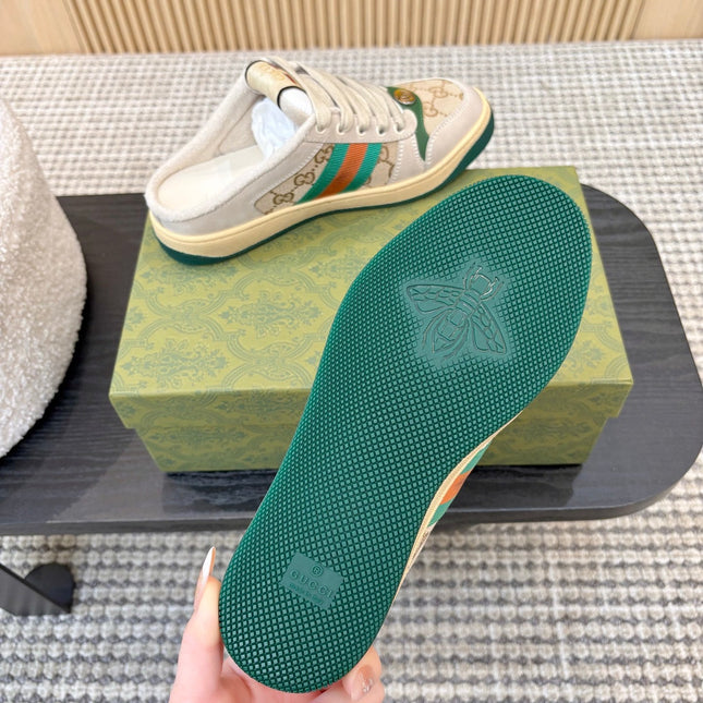 GUCCI 26S BACKLESS SNEAKERS IN BEIGE CANVAS AND LEATHER
