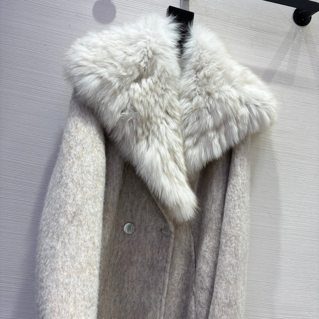 MAX MARA 25S DOUBLE-SIDED CASHMERE COAT WITH FOX FUR COLLAR 171