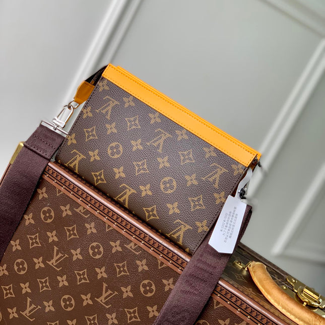 GASTON WEARABLE WALLET 18 IN BROWN MONOGRAM CANVAS MIX YELLOW CALFSKIN