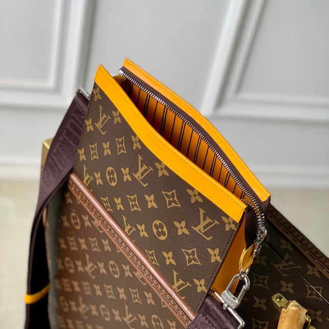 GASTON WEARABLE WALLET 18 IN BROWN MONOGRAM CANVAS MIX YELLOW CALFSKIN