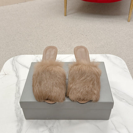 BALENCIAGA 25S HIGH HEEL SANDALS 65 MM IN LIGHT BROWN LAMBSKIN AND FUR
