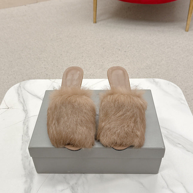 BALENCIAGA 25S HIGH HEEL SANDALS 65 MM IN LIGHT BROWN LAMBSKIN AND FUR