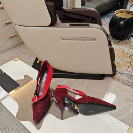 PRADA 26S POINTED-TOE HIGH-HEELED 70MM IN DARK RED SUEDE