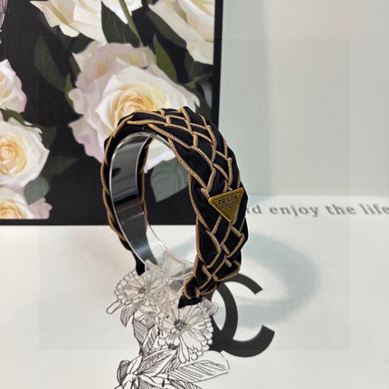 BRAIDED HEADBAND IN BLACK AND TORTILLA BROWN TRIM FABRIC 381461