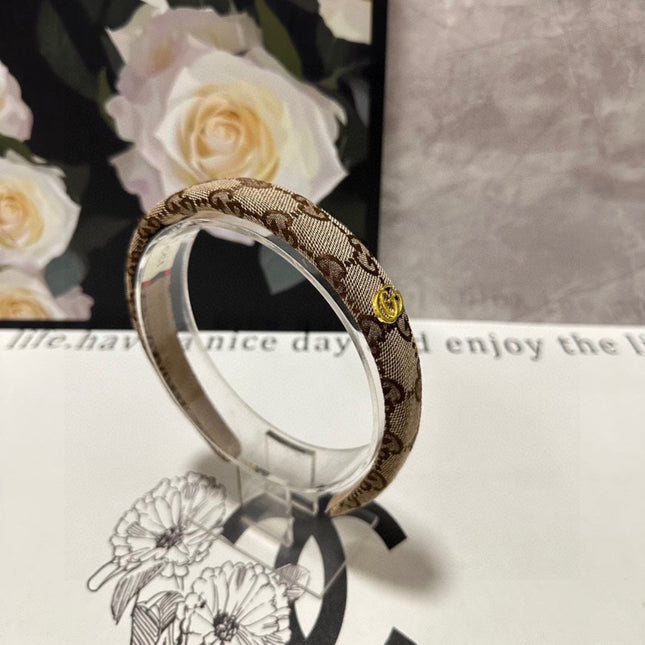 HAIRBAND IN BEIGE AND EBONY CANVAS 432816