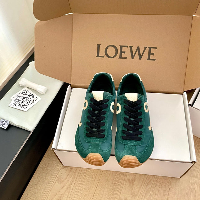 LOEWE 26S BALLET RUNNER 2.0 IN DARK GREEN SUEDE AND NYLON