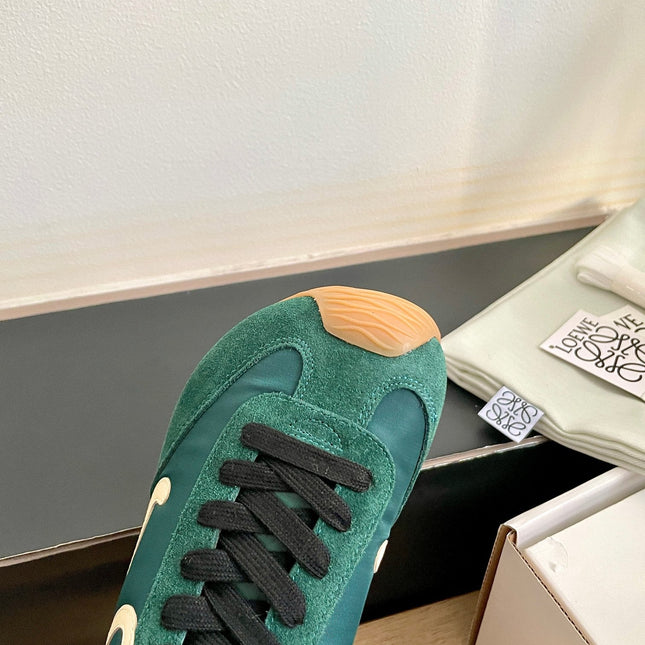 LOEWE 26S BALLET RUNNER 2.0 IN DARK GREEN SUEDE AND NYLON