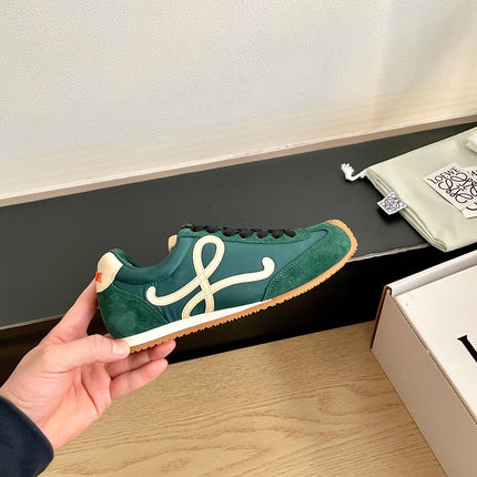 LOEWE 26S BALLET RUNNER 2.0 IN DARK GREEN SUEDE AND NYLON