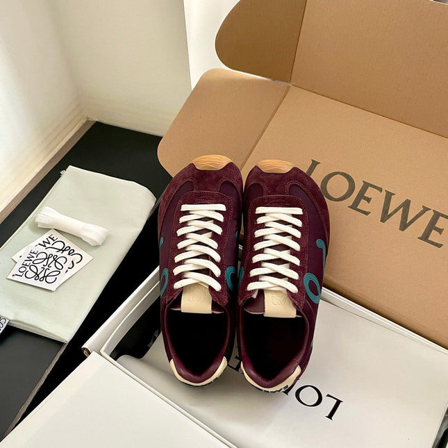 LOEWE 26S BALLET RUNNER 2.0 IN WINE RED SUEDE AND NYLON