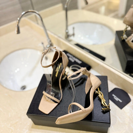 SL OPYUM SANDALS 105 CAMEL AND BLACK CALFSKIN