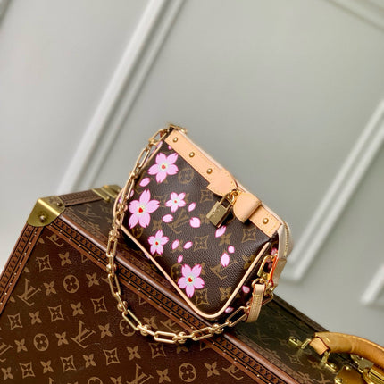 POCHETTE ACCESSOIRES 22 IN BROWN MONOGRAM CANVAS CHERRY BLOSSOM