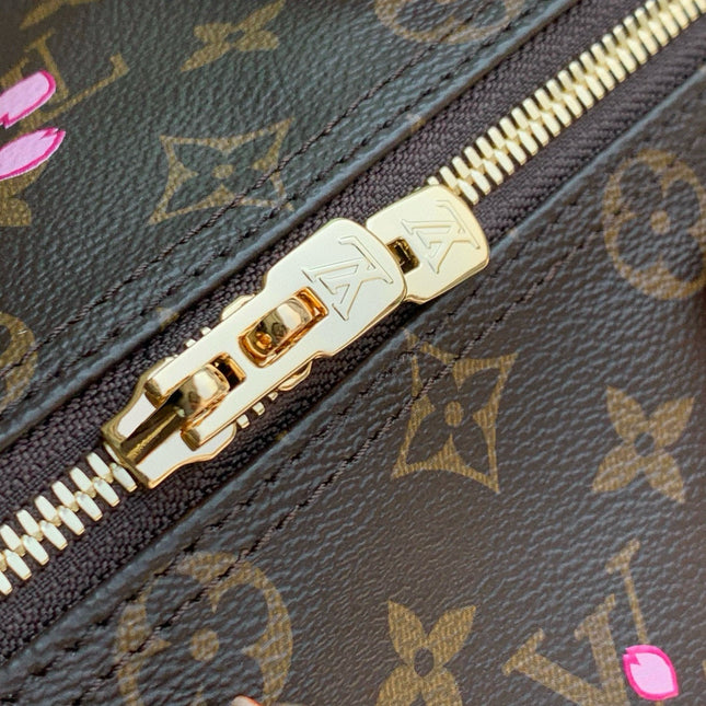 SPEEDY BANDOULIÈRE CHERRY BLOSSOM 25 IN SAKURA BROWN MONOGRAM COATED CANVAS
