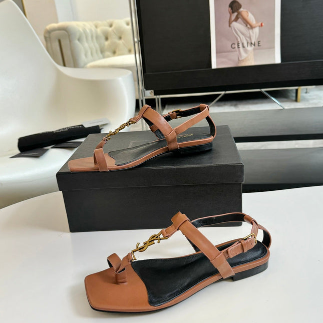 SL Cassandra Flat Sandals Black Tan Leather