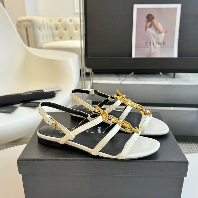 Yves SL Buckle Women Sandals Black White Leather