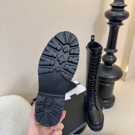 CELINE 26S LACE-UP HIGH-TOP BOOTS 45 MM IN BLACK CALFSKIN