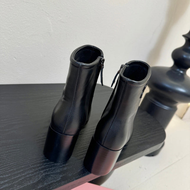 MIUMIU 25S ANKLE BOOTS 65MM IN BLACK CALFSKIN