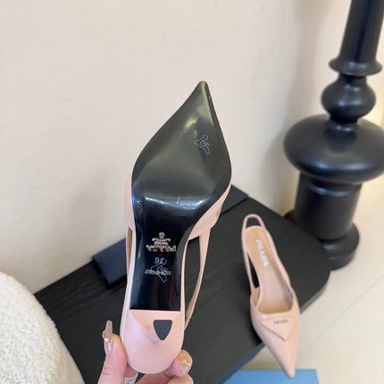 PRADA 26S POINTED TOE SLINGBACK HEELS 60MM IN LIGHT PINK CALFSKIN WITH LOGO