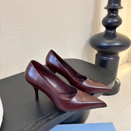PRADA 26S POINTED-TOE HIGH HEELS IN BURGUNDY RED LAMBSKIN