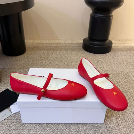 CELINE 26S BALLERINA FLATS IN RED LAMBSKIN
