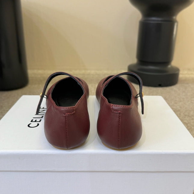 CELINE 26S BALLERINA FLATS IN DARK RED LAMBSKIN