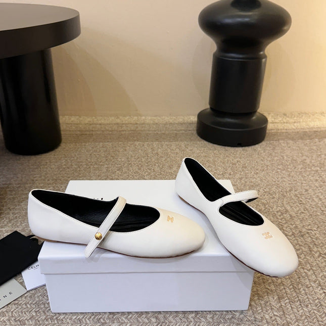 CELINE 26S BALLERINA FLATS IN WHITE LAMBSKIN