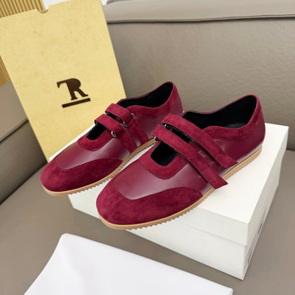 THE ROW 26S DOUBLE STRAP MARY JANE SNEAKERS IN BURGUNDY RED CALFSKIN AND SUEDE