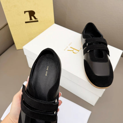 THE ROW 26S DOUBLE STRAP MARY JANE SNEAKERS IN BLACK CALFSKIN AND SUEDE