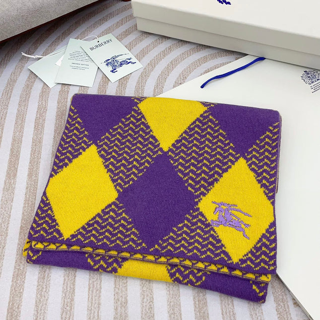 ARGYLE WOOL SCARF 190 CM VIOLET MIX BRIGHT YELLOW 394595
