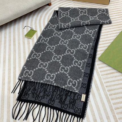 GG JACQUARD WOOL SCARF BLACK 398285