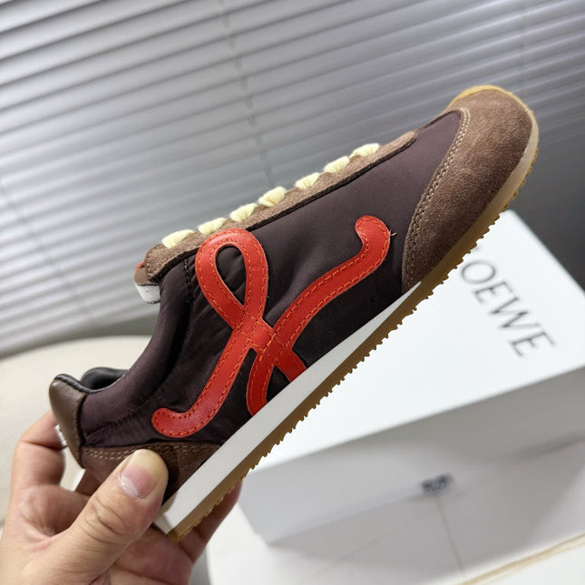 LOEWE 26S BALLET RUNNER 2.0 IN DARK BROWN NYLON AND CALFSKIN