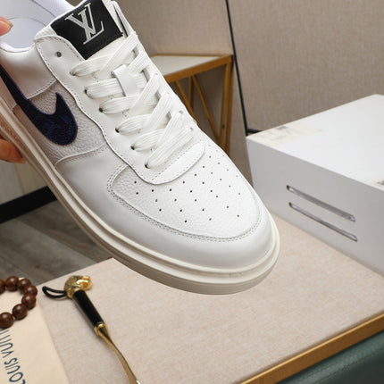 LV AIR FORCE 1 GLOSSY WHITE CALFSKIN WITH BLUE MONOGRAM LOGO