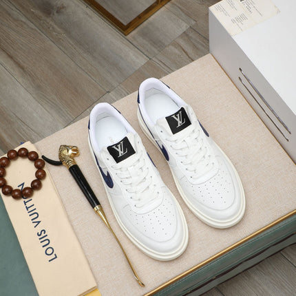 LV AIR FORCE 1 GLOSSY WHITE CALFSKIN WITH BLUE MONOGRAM LOGO