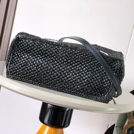 LOEWE 25S WE FONT TOTE BAG 24 IN BLACK RAFFIA FIBER