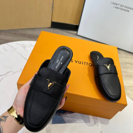 LV 26S MARE OPEN-BACK LOAFERS IN BLACK GRAINED CALFSKIN
