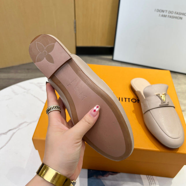 LV 26S MARE OPEN-BACK LOAFERS IN BEIGE GRAINED CALFSKIN