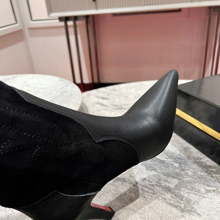 CHRISTIAN LOUBOUTIN SANTIA BOTTA 85MM BOOT IN BLACK CALFSKIN AND SUEDE