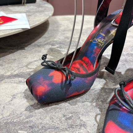 CASSIA LACE UP 100MM IN RED AND MULTICOLOR SATIN