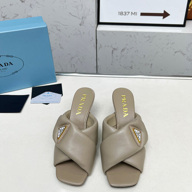 PRA CROSS MULE HEELS IN BEIGE CALFSKIN WITH PADDED STRAPS