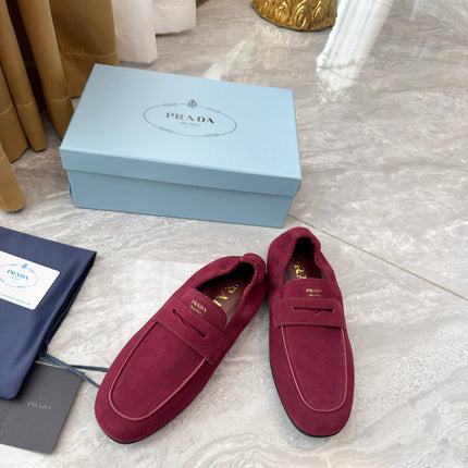 PRADA 25S LOAFERS IN DARK RED SUEDE