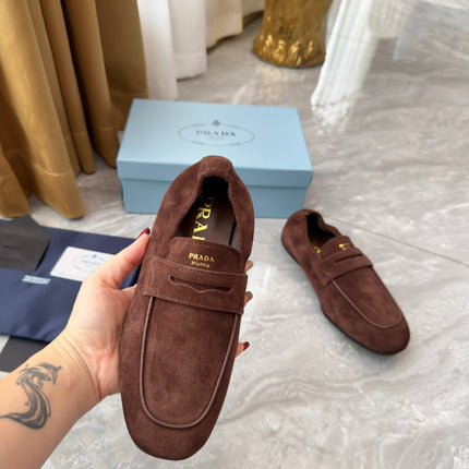 PRADA 25S LOAFERS IN BROWN SUEDE