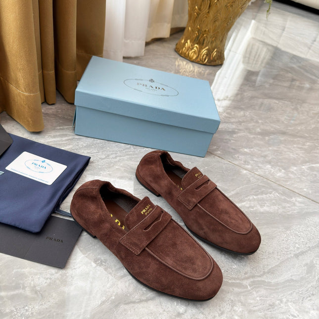 PRADA 25S LOAFERS IN BROWN SUEDE