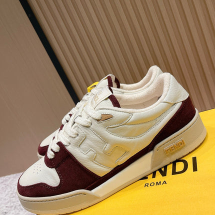 FENDI 25S MATCH SNEAKERS IN BEIGE CALFSKIN AND RED SUEDE STYLE 7