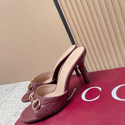 GUCCI 26S HIGH-HEEL SANDALS 85 MM IN DARK RED CALFSKIN